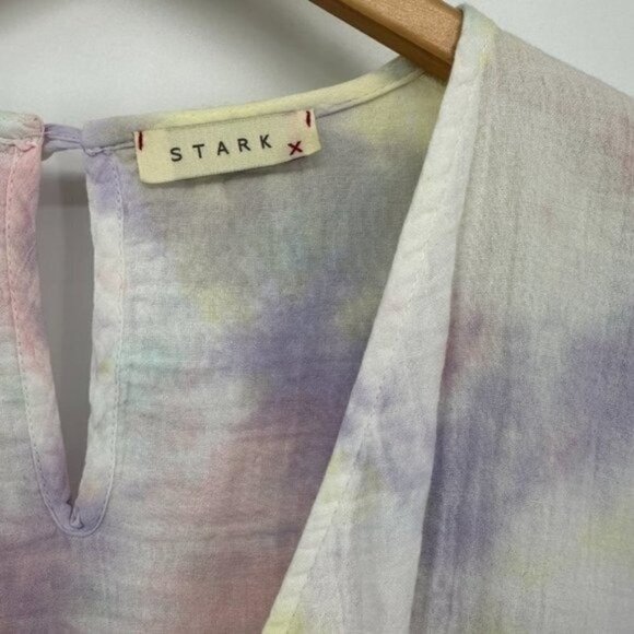 Anthropologie Stark X White Tie Dye Gauzy Pullover Cotton Large Drop Waist Dress - Picture 3 of 7